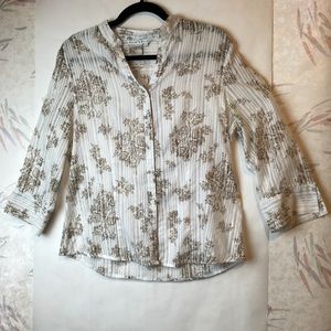 FRED DAVID SHEER FLOWER STRIPED BLOUSE SIZE L